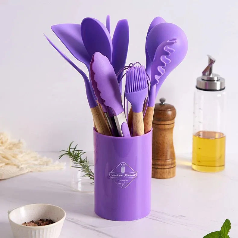 Kit de Colher de Silicone para Cozinha, BPA Antiferrugem