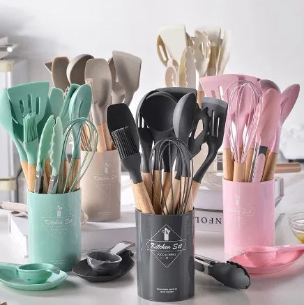 Kit de Colher de Silicone para Cozinha, BPA Antiferrugem
