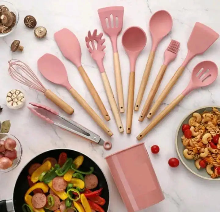 Kit de Colher de Silicone para Cozinha, BPA Antiferrugem