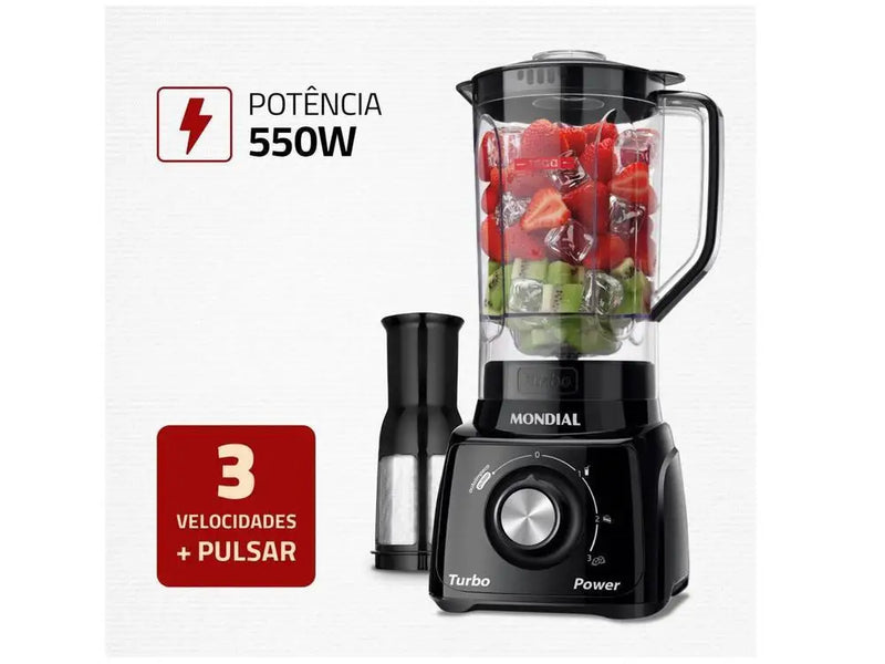 L-99 FB Preto Mondial Turbo Power Blender com 3 Velocidades Filtro 550W - 110V