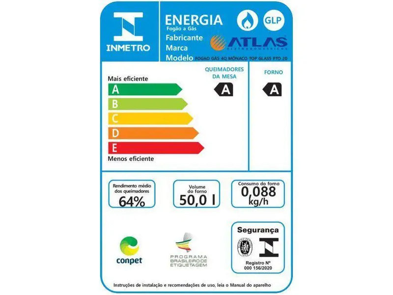 4 Stove Atlas Black Glass Table Monaco Glass Top Glass - Bivolt
