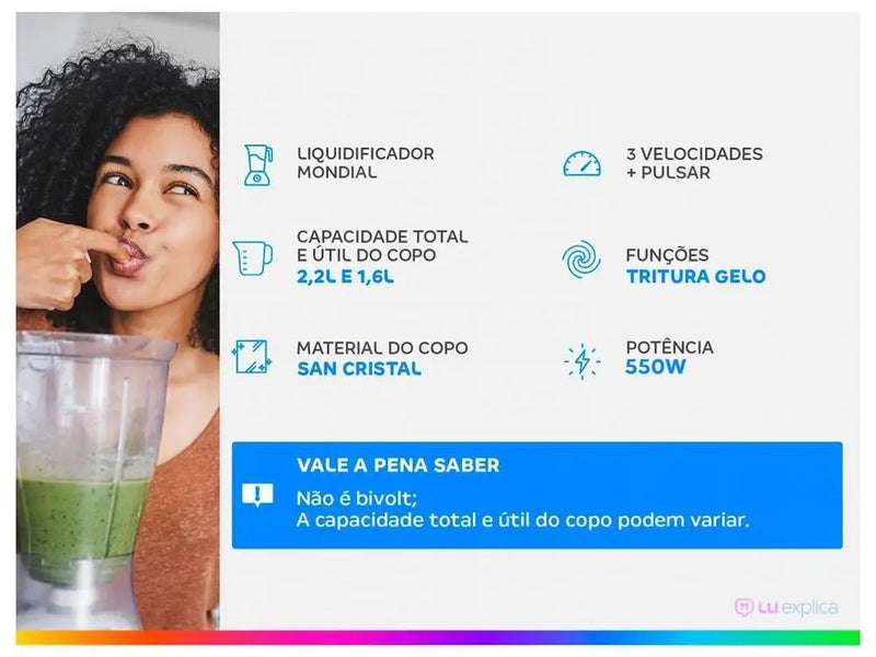 L-99 FB Preto Mondial Turbo Power Blender com 3 Velocidades Filtro 550W - 110V