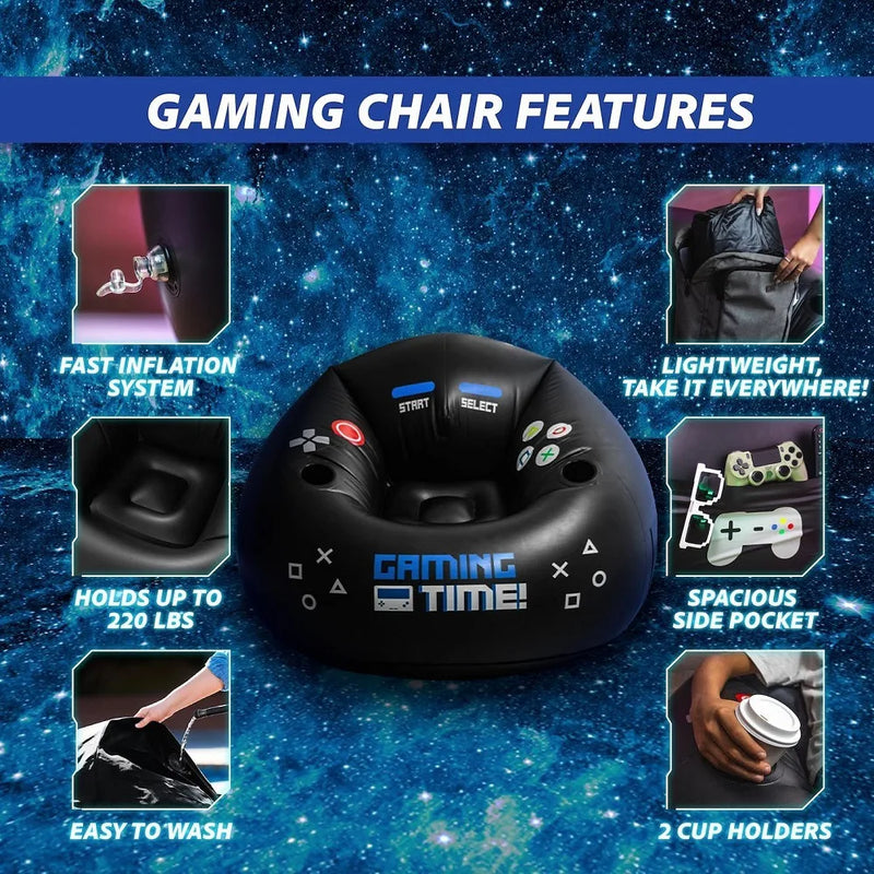 Gaming Inflatable Lazy Sofa Chair PVC Flocking Foldable Backrest Chair Bedroom Sofa with Slip-on Lunch Lounge Chair Set