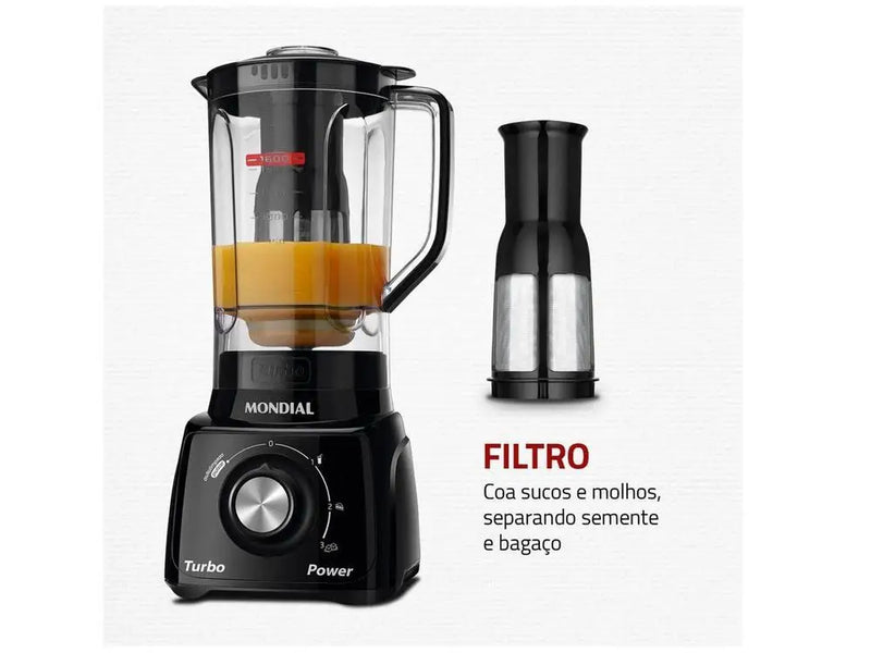 L-99 FB Preto Mondial Turbo Power Blender com 3 Velocidades Filtro 550W - 110V